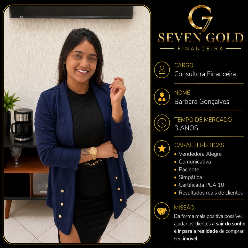 Apresentação profissional de Barbara Gonçalves, Consultora Financeira