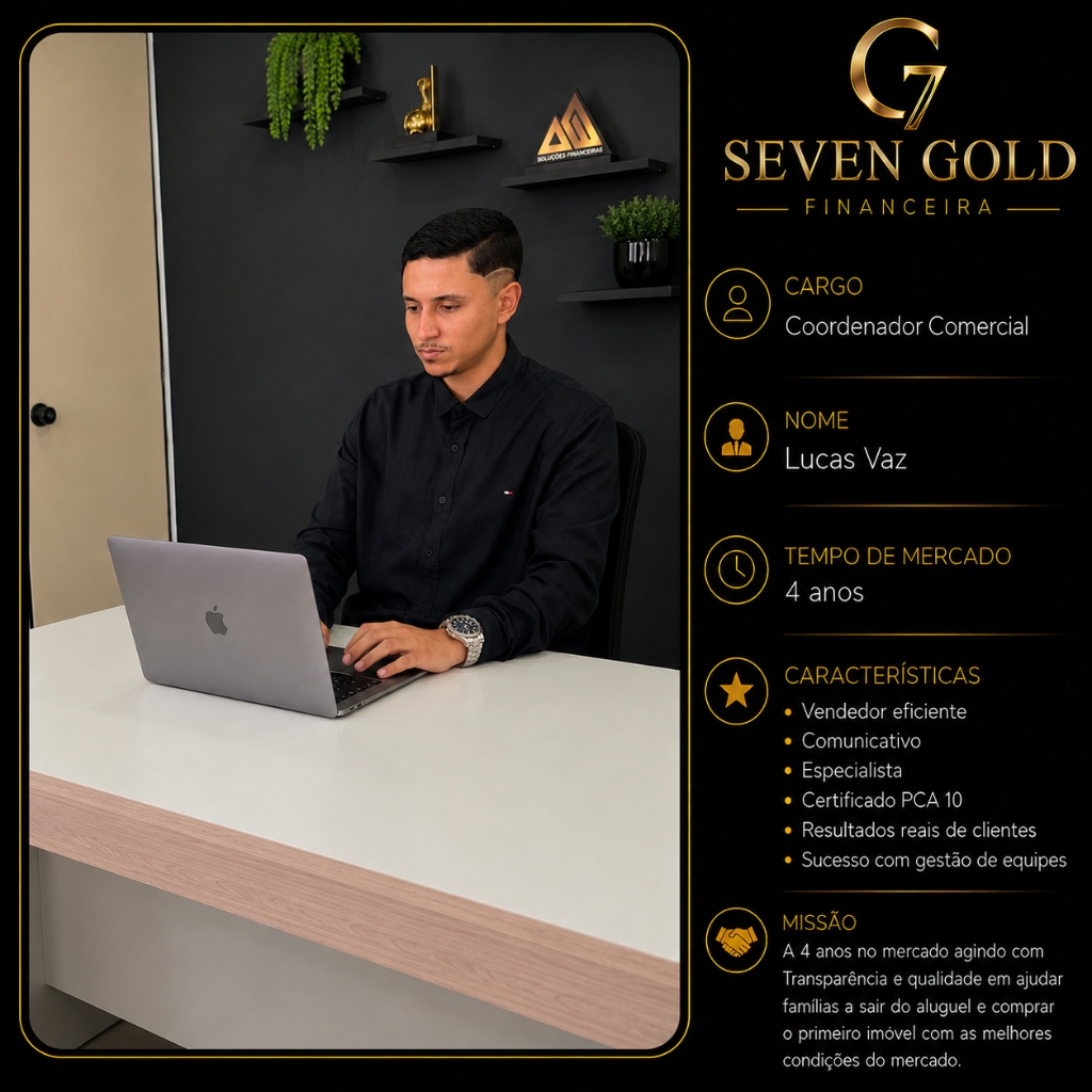 Apresentação profissional de Lucas Vaz, Coordenador Comercial