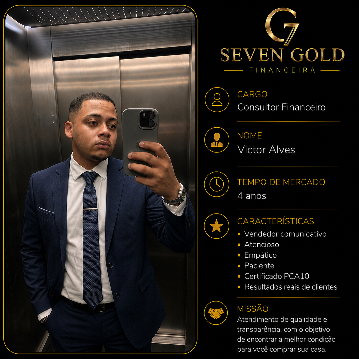 Apresentação profissional de Victor Alves, Consultor Financeiro
